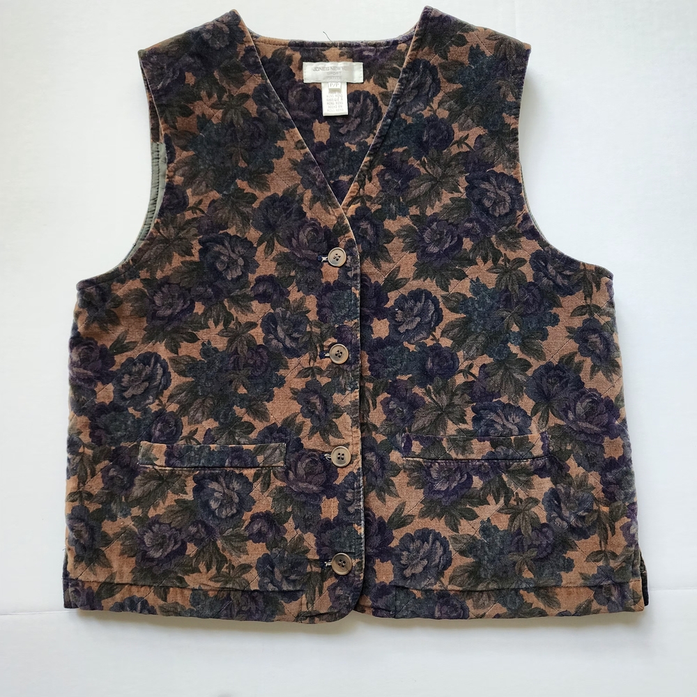 Jones New York Vintage Quilted  Vest, Sz PP, 100% Cotton Retro  Cottage core